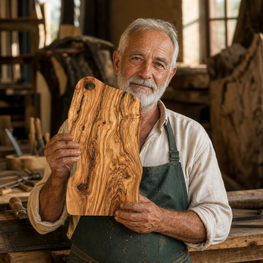 Alba Olive Wood Board + 4 Cheese Knives + Care Oil (11