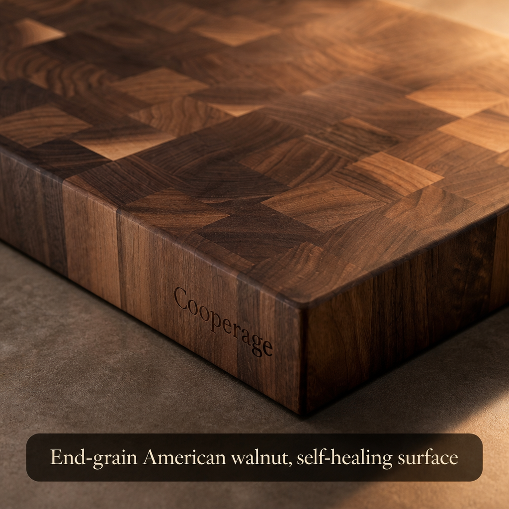 End-grain American walnut, self-healing surface