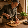 Alba Olive Wood Board + 4 Cheese Knives + Care Oil (11