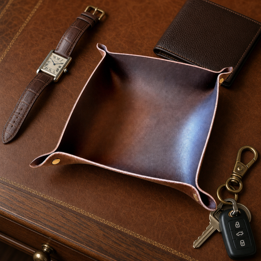Lucca Italian leather valet tray hero shot
