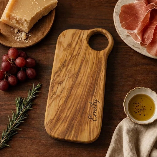 Alba Olive Wood Serving Board, Engraved With a Name (11" × 15")