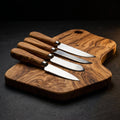 Alba Olive Wood Board + 4-Piece Cheese Knife Set (11