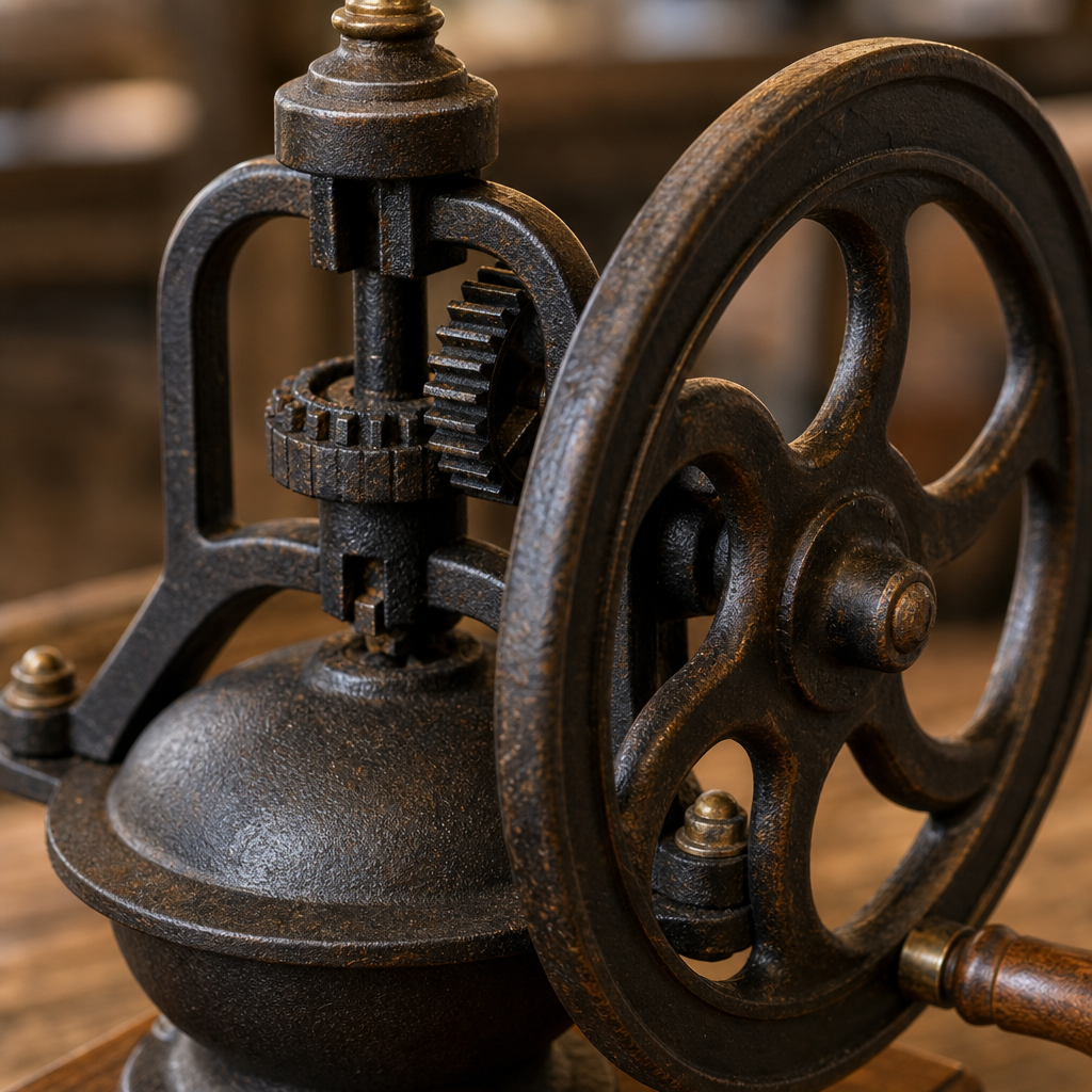 Hand-cast brass body and seasoned cast-iron flywheel