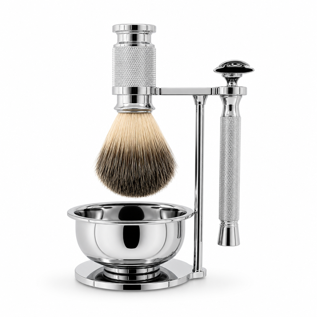 Sheffield Brass Safety Razor + Badger Brush Set