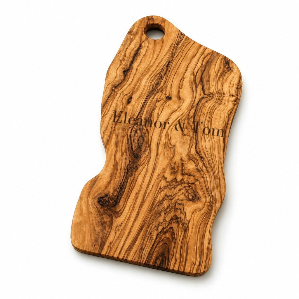 Alba olive wood board engraved with Eleanor & Tom