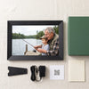 What comes in the box: frame, stand, power adapter, gift box, invite card with QR code and large-print guide