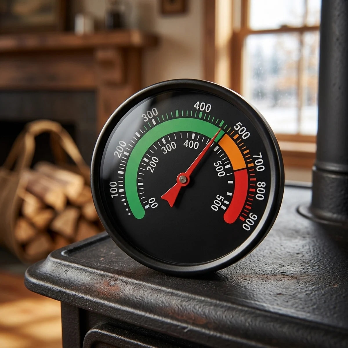Magnetic stove thermometer with three zones on the stove top