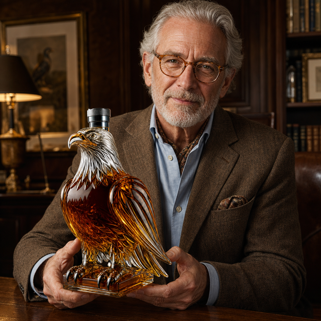 Holding the Brennan Eagle decanter with both hands